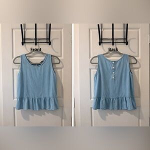 Style Envy Blue Sleeveless Ruffle Hem Top